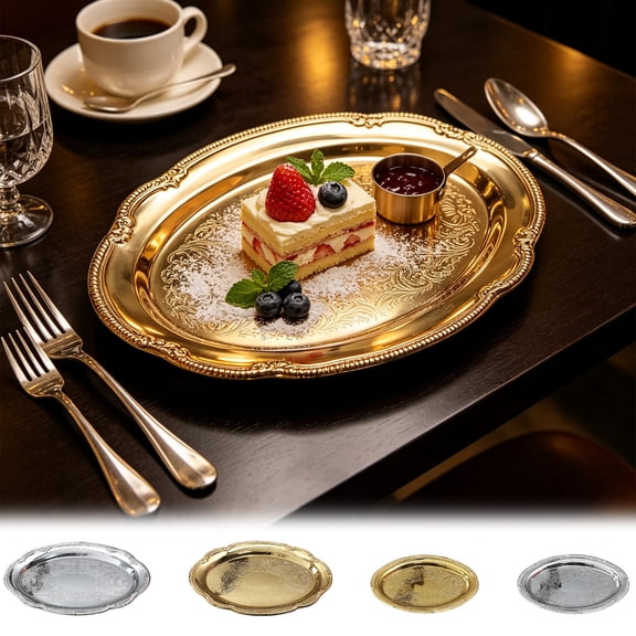 FAJHHA French Style Stainless Steel Gold Serving Tray, 1 Pack