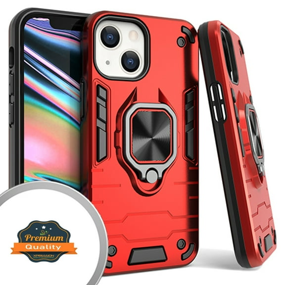 Xpression Case for Apple iPhone 13 Pro (6.1") Military Grade Protection Heavy Duty Armor Shockproof with 360 Ring Kickstand Stand Holder Phone Cover [Red]