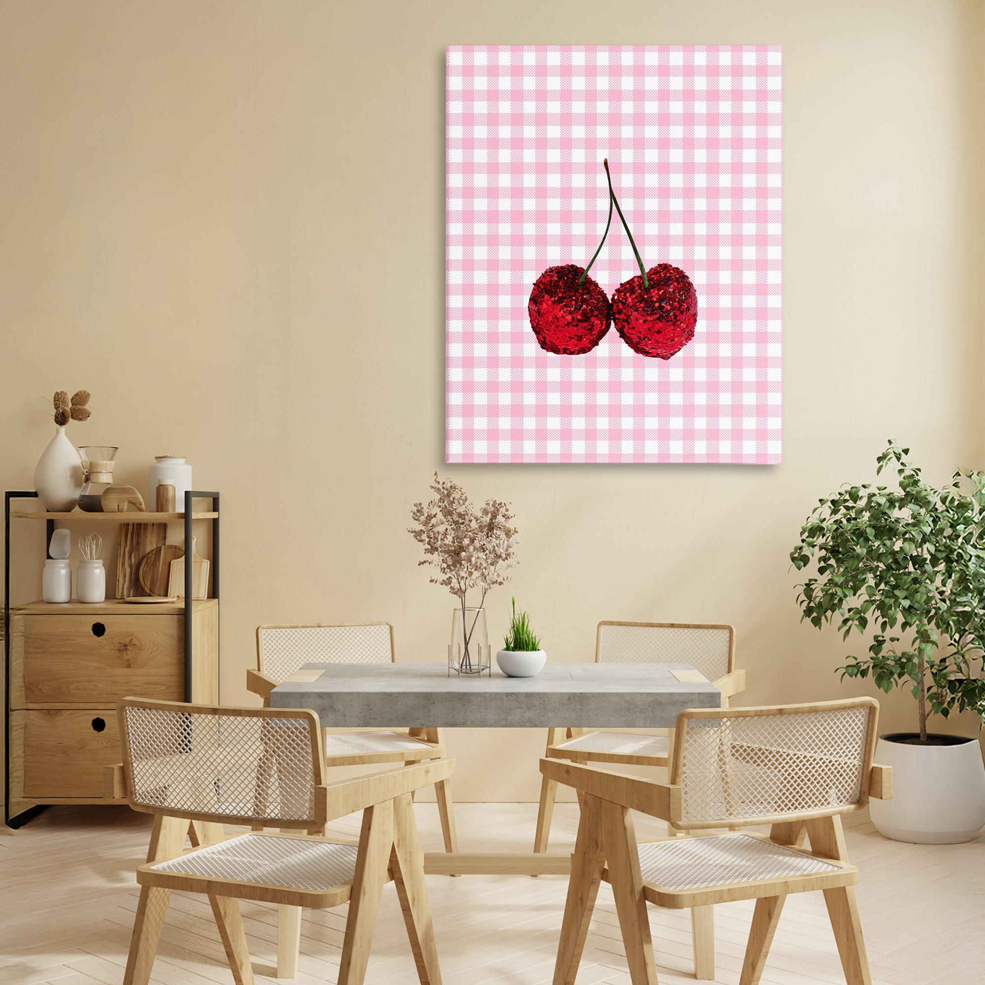 Stupell Industries Glitter Cherry on Pink Gingham Canvas Wall Art, design by LISH Creative