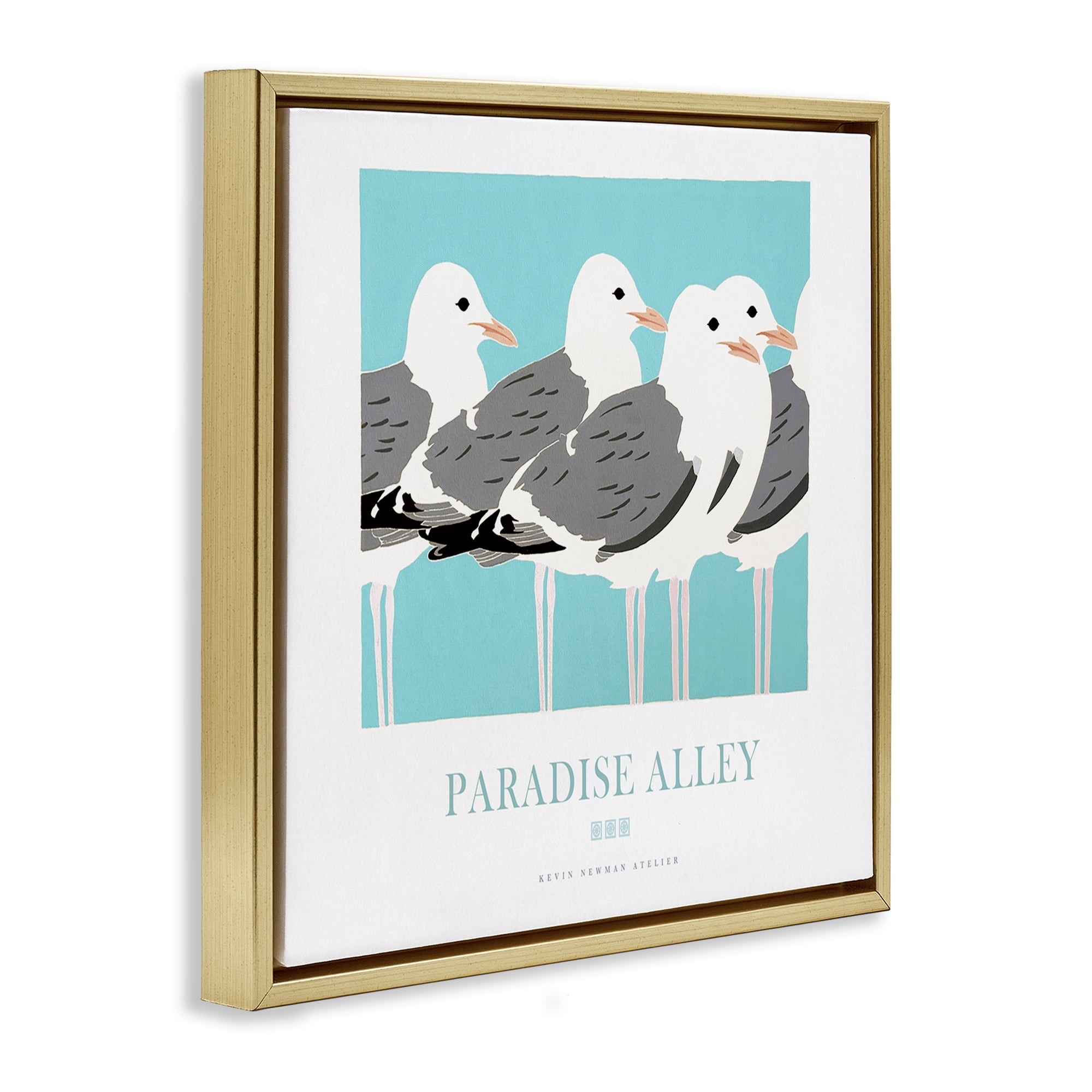 Stupell Industries Paradise Alley Seagull Gathering Gold Framed Floater Canvas Wall Art, design by Jadei Graphics
