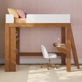 thumbnail image 2 of Mid-Century Modern Twin Loft Bed with Desk and Bookshelf, Pecan/White, 2 of 9