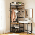 thumbnail image 3 of LinkRomat 4-Tier Corner Hall Tree with Hooks and Shoe Storage, Industrial Entryway Coat Rack with Bench, Rustic Wood and Metal Organizer for Small Spaces, 3 of 6