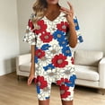 thumbnail image 2 of Guluxicc 2 Piece Women's Plus Size Matching Sets 4th of July V Neck T Shirts Slim Legging Shorts Casual Summer Loungewear, 2 of 6