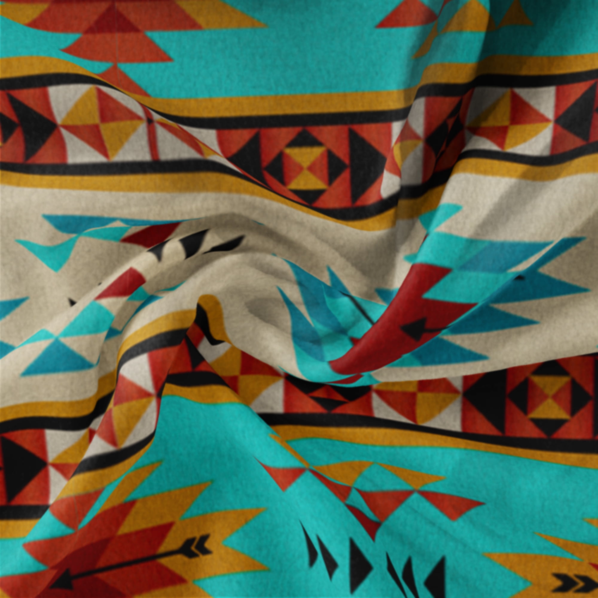 Mainstays 58" x 1.5 yard Lux Anti-pill Fleece Tribal Stripes Fabric Precut, Turq/Rust