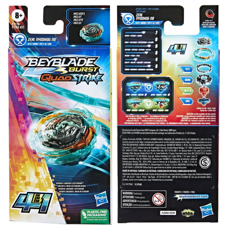 Beyblade Burst QuadStrike Zeal Nyddhog N8 Spinning Top Single Pack,  Battling Game Top Toy