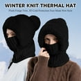 thumbnail image 3 of Amaopus Womens Knit Beanie Hat, Fleece Lined Winter Scarf Mask Set, Snow Caps Plush Earmuff Skull Hats with Pompom(Black), 3 of 7