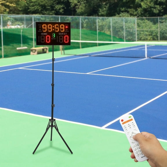 Multi-function LED Scoreboard with Adjustable Time, Score, and Volume for Sports Events, Remote-Controlled, Freestanding and Wall-Mountable