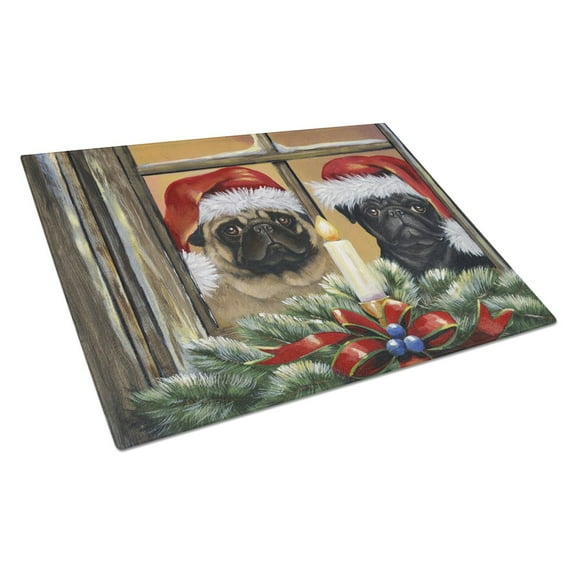 Carolines Treasures PPP3268LCB Pug Christmas Anticipation Glass Cutting Board Large, 12H x 16W, multicolor