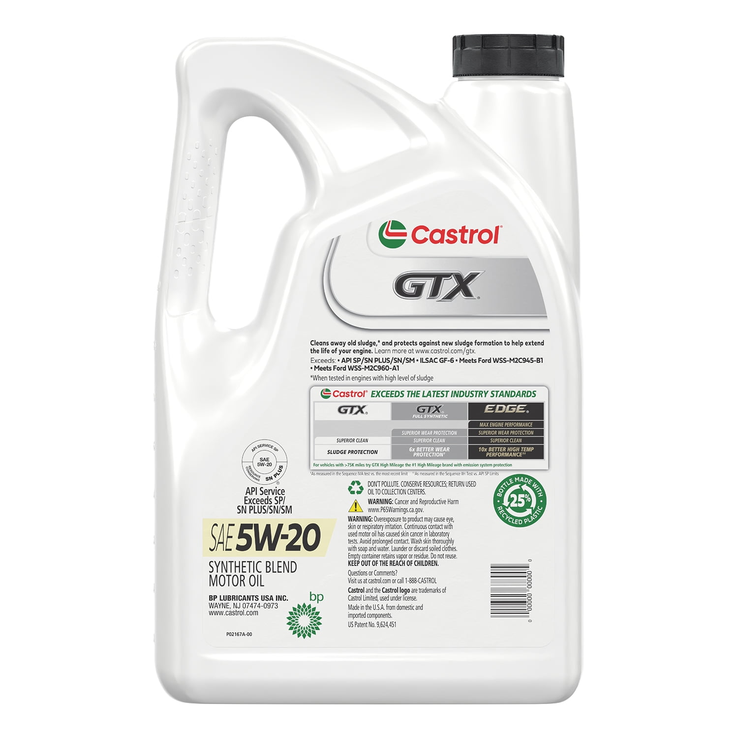 Castrol GTX 5W-20 Synthetic Blend Motor Oil, 5 Quarts, Case of 3