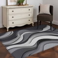 thumbnail image 4 of Black Gray Area&nbsp;Rug 4x6ft Gradient Ocean Wave Modern Abstract Geometric Non-Slip&nbsp;Washable Square&nbsp;Rugs Soft Felt Indoor Floor Mat for Bedroom Kitchen Living Room Bathroom, 4 of 9