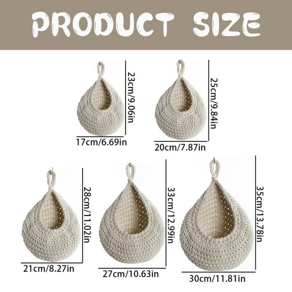 Handmade Cotton Rope Wall-Mounted Fruit and Vegetable Storage Basket - Boho Kitchen Decor - Extra Large