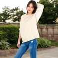 thumbnail image 4 of Women's Long Sleeve Oversized Crewneck Sweatshirt with Drop Shoulders - Medium, Light Beige, 4 of 6