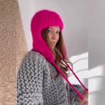 thumbnail image 2 of Knitted Trapper Hat Russian Bomber Hat Knit Earflap Beanie Ear Protection Hat Cloche Beanie Knit Earflap Crochet Trapper Rose red, 2 of 4