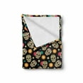 thumbnail image 2 of Sugar Skull Soft Flannel Fleece Blanket, Day of the Dead Theme Spooky Graphic Skulls Pattern with Abstract Flower Motifs, Cozy Plush for Indoor and Outdoor Use, 50" x 70", Multicolor, by Ambesonne, 2 of 6