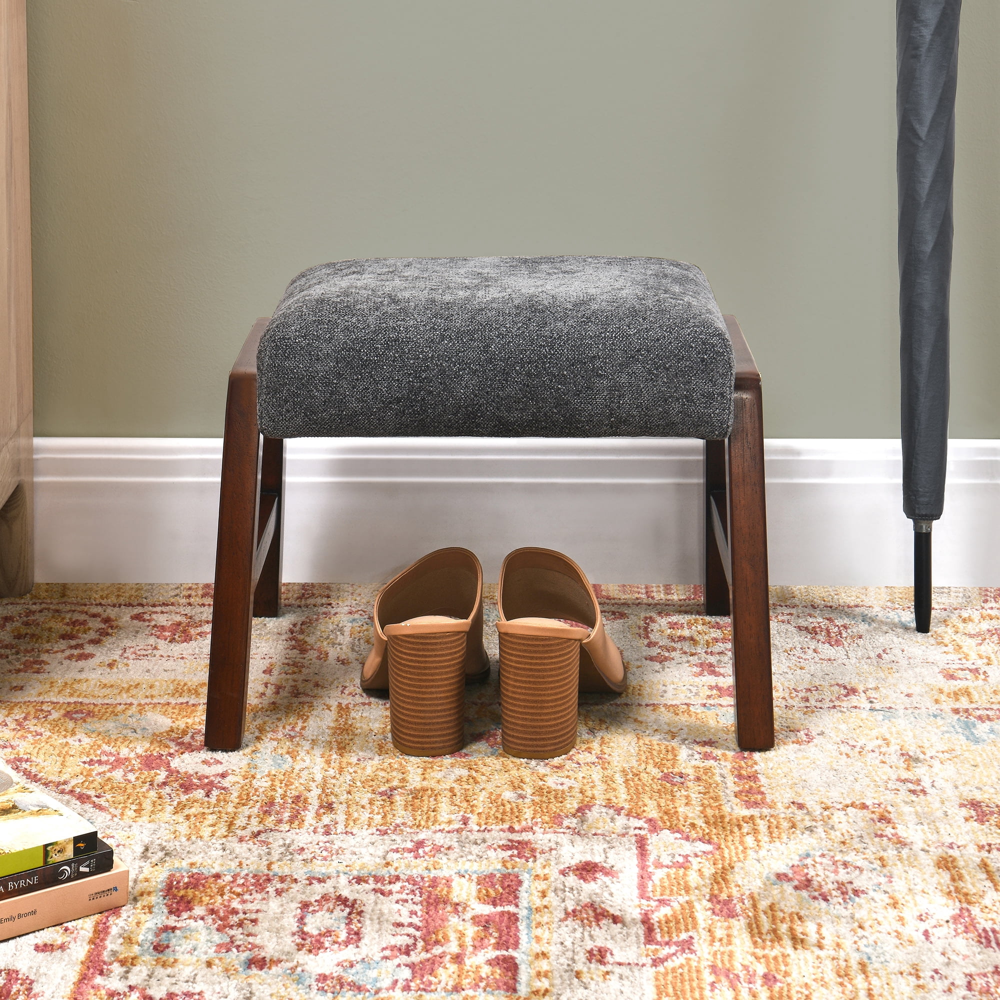 Small Footstool Ottoman, Fabric Wooden Foot Rest Ottoman with Wood Legs, Small Foot Stool Sofa Footrest Extra Seating for Living Room Entryway Office, Charcoal Grey