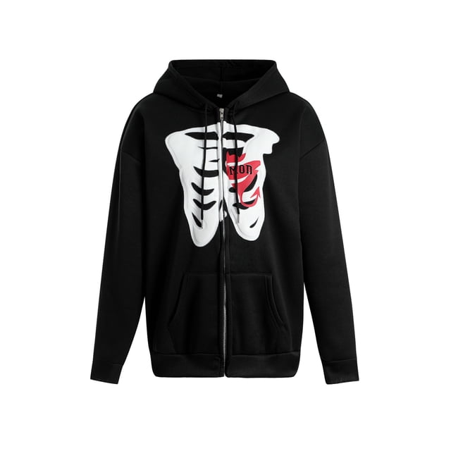 SAYOO Mujer otoño sudadera con capucha calavera estampada con capucha cremallera de manga larga sudadera de niña SAYOO Sudadera con capucha