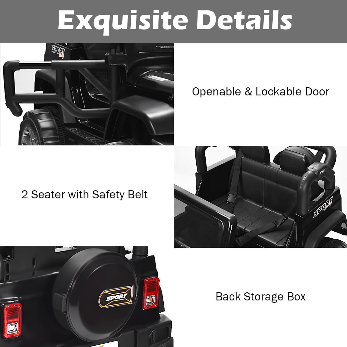 Topbuy Black 12 V Jeep Truck Powered Ride-On with Remote Control
