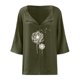 thumbnail image 4 of Gibobby Playera Corte clásico para MujerCamisas con cuello en V y estampado diente león para mujer, blusa manga corta algodón y lino, blusas informales hol(Verdemilitary,M), 4 of 5