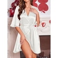 thumbnail image 2 of Avidlove Women's Satin Robe Ruffle Sleeve Short Belted Kimono Bathrobe Lingerie Bridesmaids Sleepwear, 2 of 8