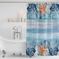 thumbnail image 6 of Small Stall Shower Curtain 48x72 Inch Narrow Half Size Summer Ocean Bath Curtains Bathroom Decor, Coastal Shells Starfish Coral Conch Wooden Blue Waterproof Shower Curtain Set with Hooks 48 Inch, 6 of 7