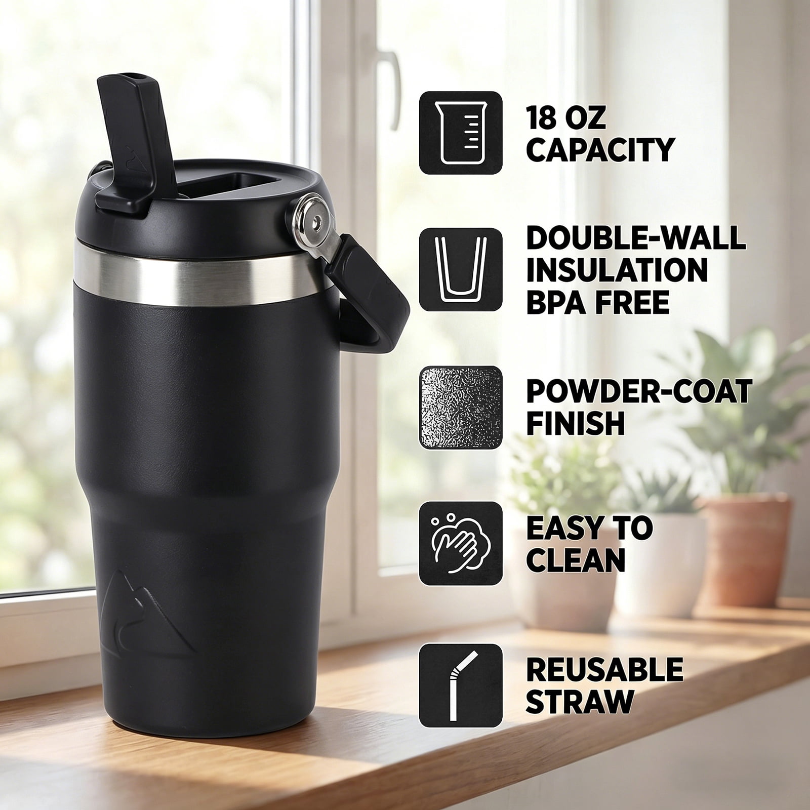 Ozark Trail 18 oz Stainless Steel Insulated Swivel Tumbler, Black