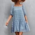 thumbnail image 6 of Womens Summer Lantern Short Sleeve Square Neck Mini Dress Swiss Dot Flowy Short Dress Solid Casual Loose Beach Dress, 6 of 7