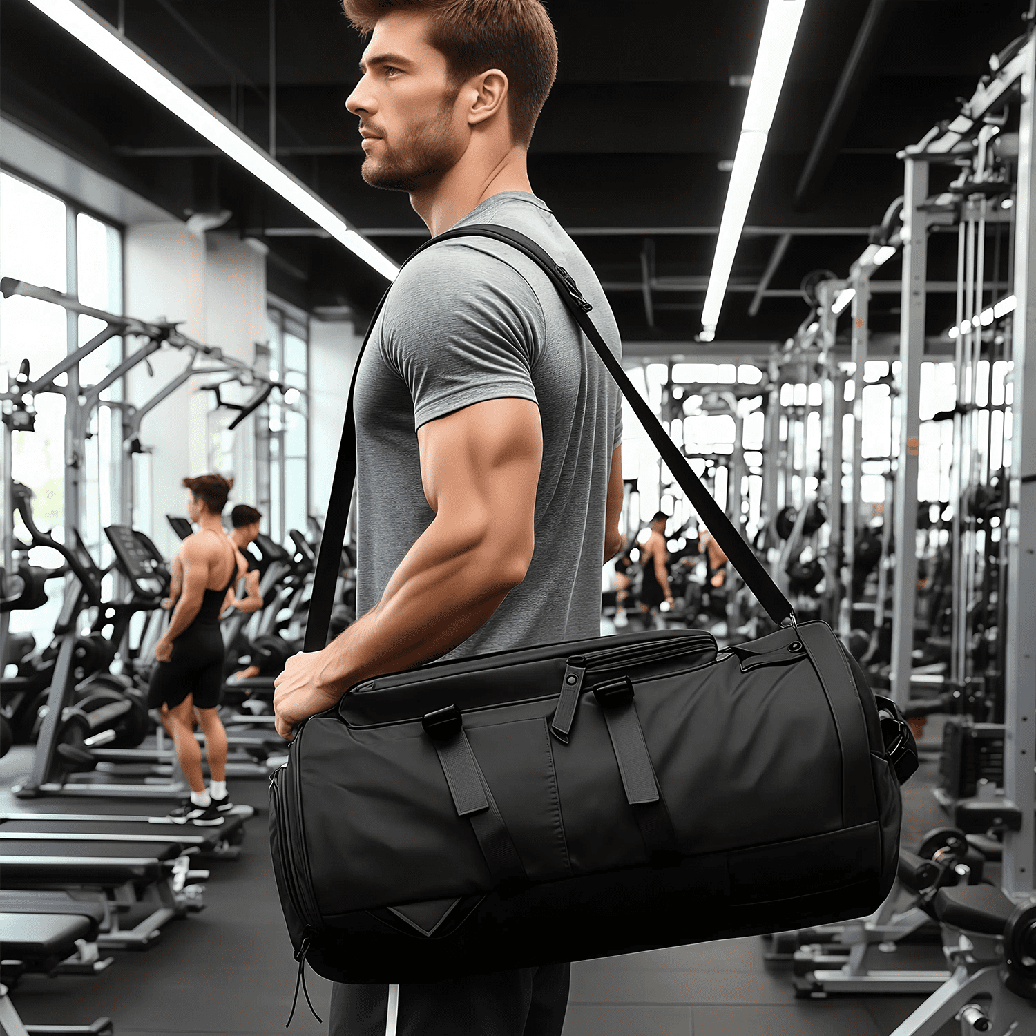 AGOPLEE Gym Bag for Men & Women, Ventilated Shoe Compartment & Wet Pocket, Water-Resistant Travel Backpack Weekender Overnight Bag for Workout, Football, Basketball (Black)