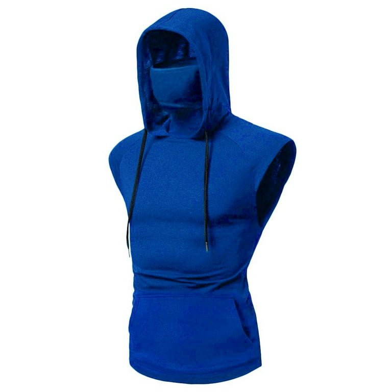 Yubnlvae Mens Hoodies Mens Tank Top Vest Vest Mens Large Mask Splice Hooded Sports Button Open Forked Male Men s Blouse Dark Blue Sweater Vest Walmart