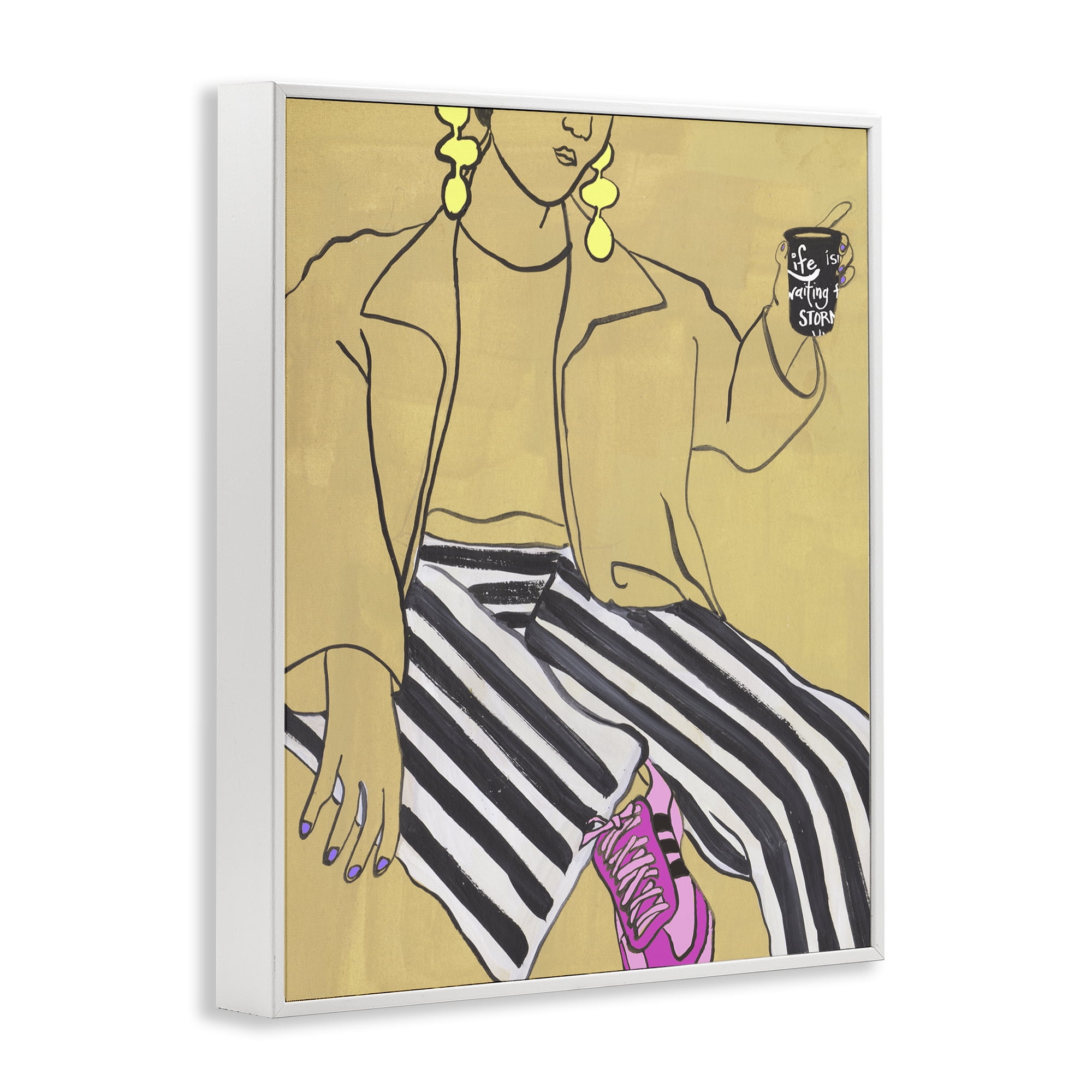 Stupell Industries Fashion Girl in Stripes White Framed Giclee Art, design by Melissa Wang