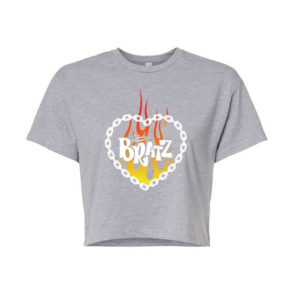 Bratz - Flame Logo - Chain Link Heart - Juniors Cropped Cotton Blend T-Shirt