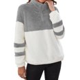 thumbnail image 3 of Xuanfei Women Stand Collar Contrast Color Patchwork Zip Neck Long Sleeve Fuzzy Sweatshirt, 3 of 6
