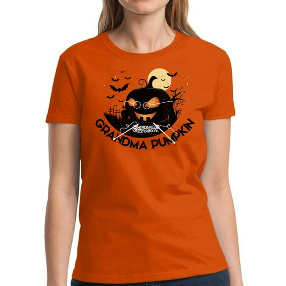 Grandma Pumpkin Halloween T Shirt for Women - S M L XL 2XL 3XL Graphic Tee - Scary Halloween Outfit Gift Funny Happy Holiday Tee T-Shirt Ladies