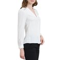 thumbnail image 4 of MODA NOVA Juniors V Neck Lace Trim Casual Ladies Tops Work Office Fashion Long Sleeve Blouses White S, 4 of 6