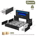 thumbnail image 3 of Amerlife Queen Bed Frame with Fireplace, Farmhouse with 57" Headboard, Barn Door Cabinets, 4 Drawers, RGB LED & Charging Station, Black, 3 of 10