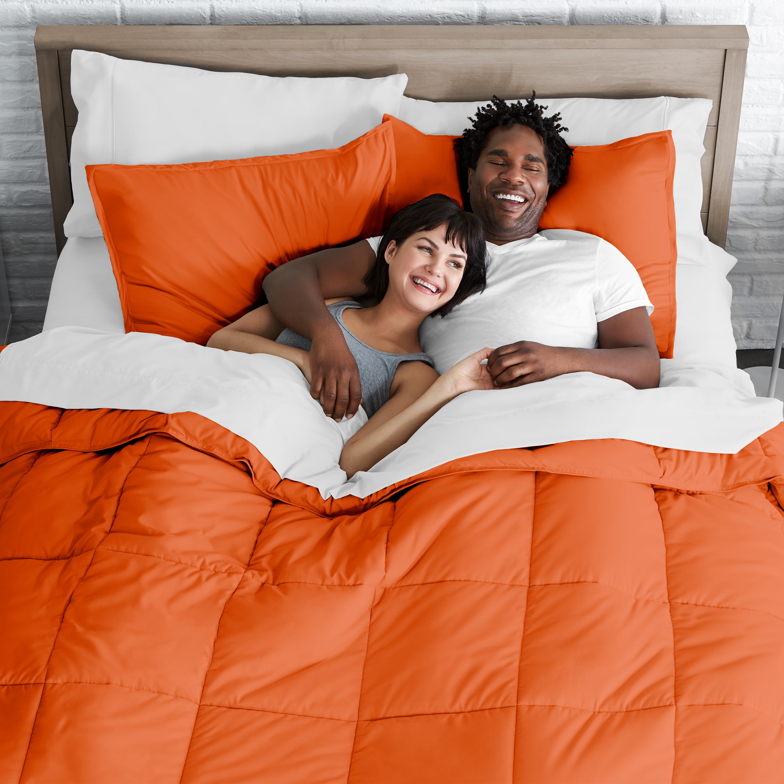 Bare Home Microfiber 5-Piece Orange and White Bed in a Bag, Twin XL