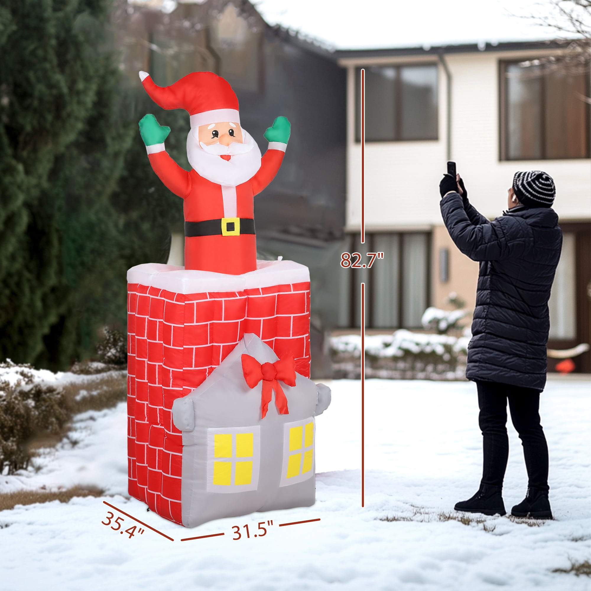 Dynamic Santa Claus Inflatable Rising from Chimney with LED Lights Outdoor Yard Christmas Decoration