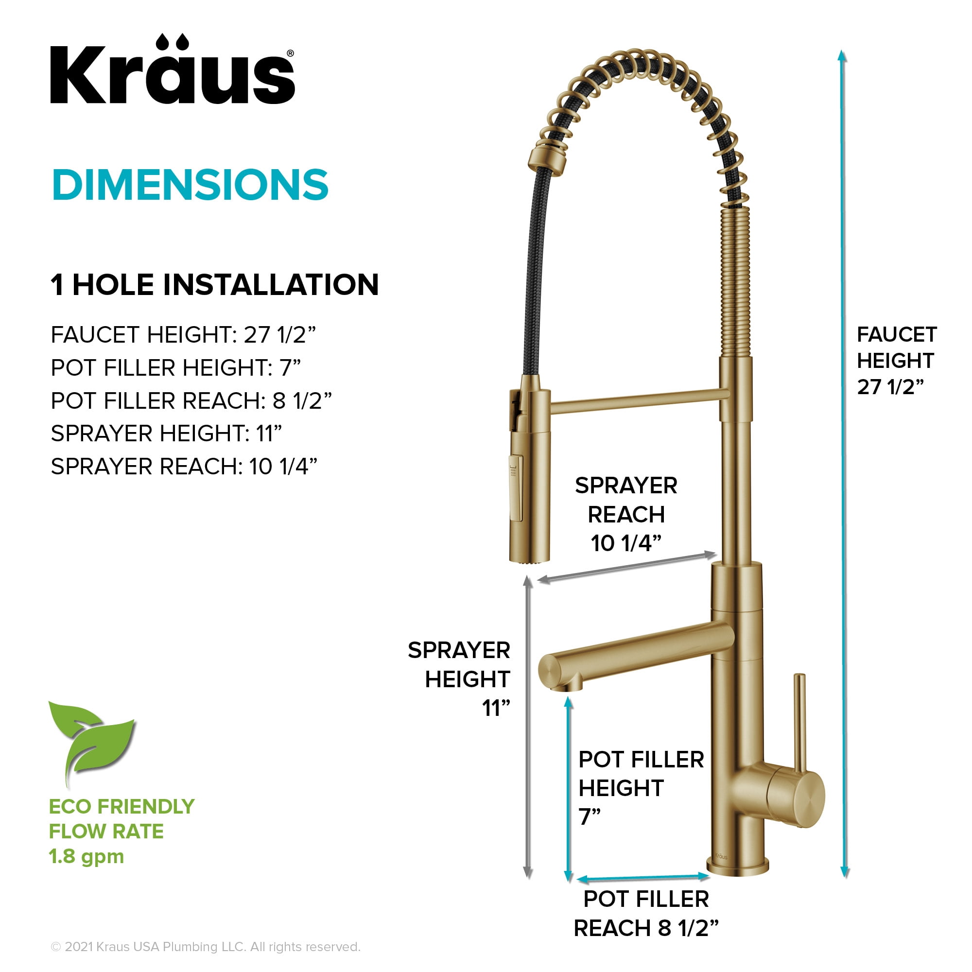 Kraus Artec Pro Commercial Style Pull-Down Single Handle Kitchen Faucet with Pot Filler in Brushed Brass