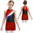 thumbnail image 2 of renvena Kids Girls Sleeveless Gymnastics Leotards with Shorts and Hair Band Biketard Dancewear Red 16, 2 of 7