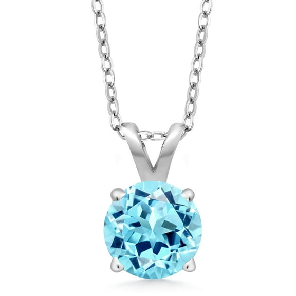 Gem Stone King 925 Sterling Silver Blue Apatite Pendant Necklace for Women (0.82 Cttw, Gemstone Birthstone, Round 6MM, With 18 inch Silver Chain)