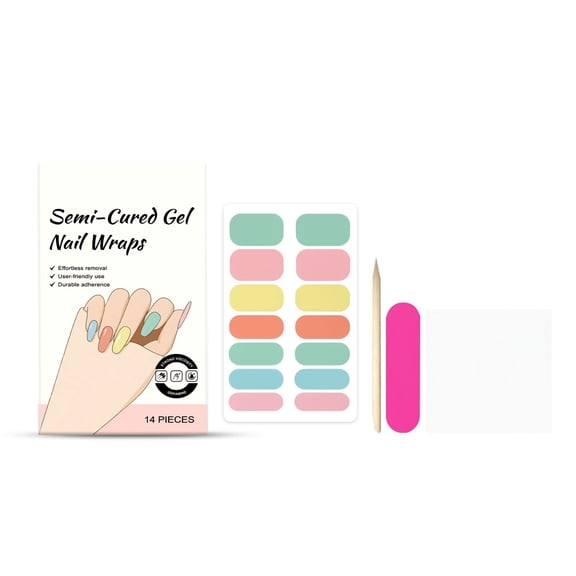 14PCS Gel Nail Wraps Gel Nail Stickers No UV Light Needed Nail Full Wraps Nail Polish Strips Colorful Waterproof Full Cover Self-Adhesive Nail Decals Nail Art Supplies for Women Manicure Decoration