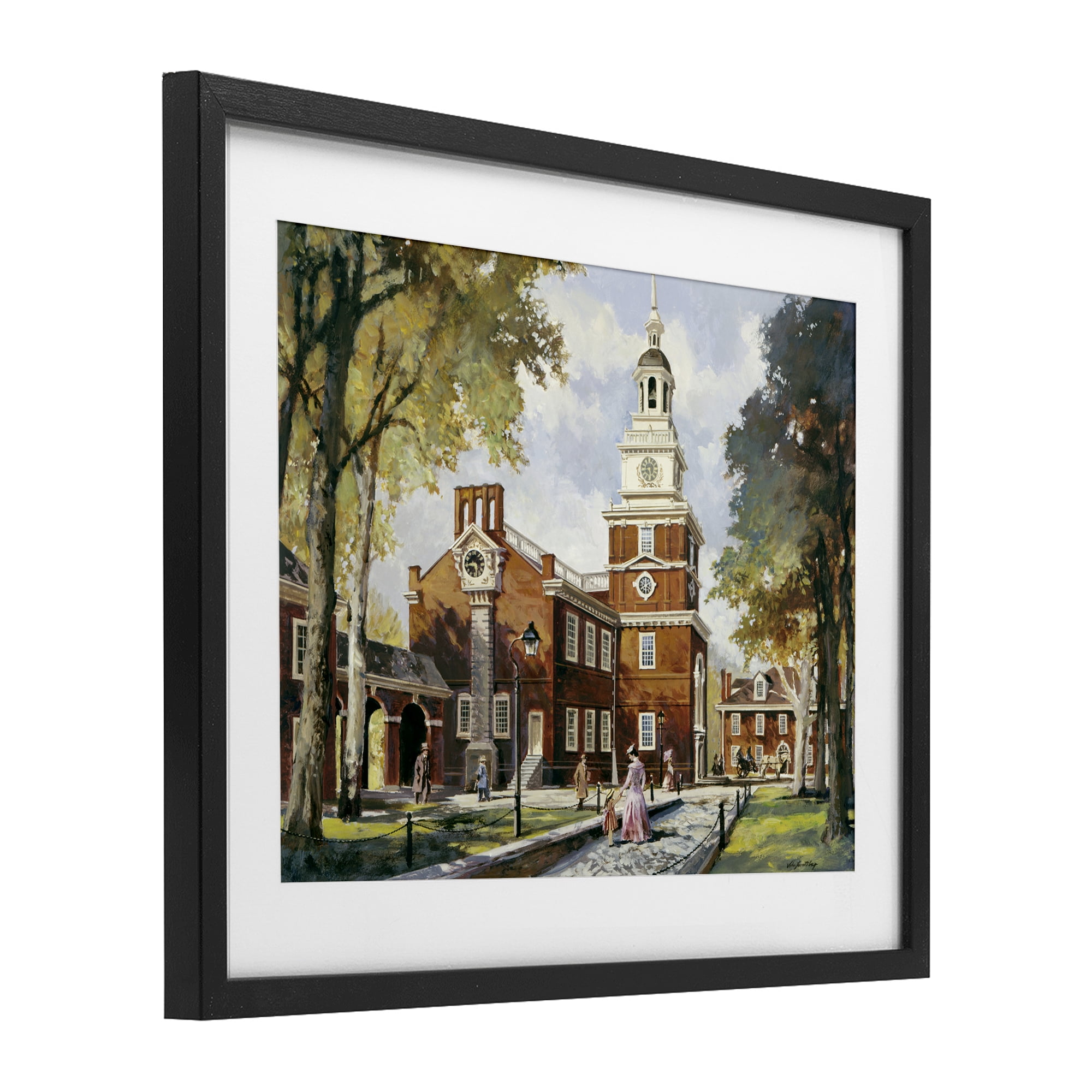 Independence Hall Colonial Times Black Framed Print Under Glass, design by Wind River Studios