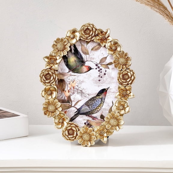 5x7 Antique Gold Picture Frame – Vintage Gold Oval Frame with Glass – Art Deco Style for Tabletop