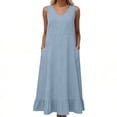 thumbnail image 5 of Fmbrln Dresses for Women Summer Sleeveless V Neck Tank Long Dress with Pockets Fashion Ruffle Hem Casual Loose Fit Solid Beach Vacation Sundress, 5 of 5