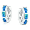 thumbnail image 2 of Bling Jewelry Womens Created Opal Gemstone Inlay Iridescent Huggie Hoop Earrings Sterling Silver, 2 of 5