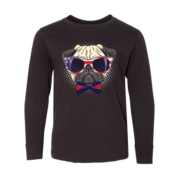 Inktastic Pug Dog July 4th Patriotic Sunglasses Long Sleeve Youth T-Shirt