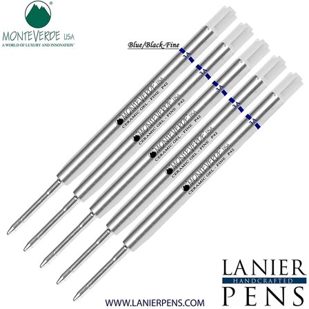 Lanier Combo Pack - 5 Pack - Monteverde Capless Ceramic Gel P42 Ink Refill Compatible with most Parker Style Ballpoint Pens - BlueBlack (Fine Tip 0.6mm)