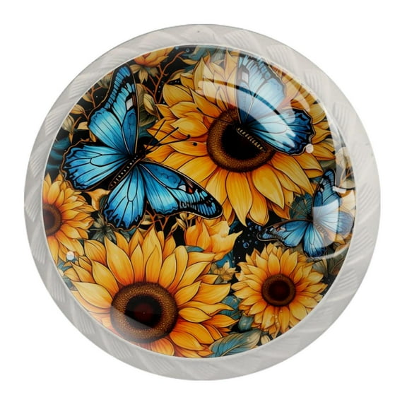 4 Pcs Round White Knobs for Kitchen Cabinet Cupboard Dresser Bookcase Sunflower Butterfly Drawer Pulls Handles Home Decor