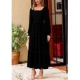 thumbnail image 3 of Womens Long Sleeve Smocked Maxi Dress Casual Square Neck Swiss Dot Tiered Ruffle Flowy Pocket Dresses, 3 of 7
