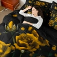 thumbnail image 5 of Manfei Fashion Orange Rose 7 Pieces Bedding Comforter Set for Adult, Flower Floral Full Bedding Set, Romantic Anniversary Reversible Fitted Sheet Flat Sheet, Microfiber Bedroom Decor, 5 of 8
