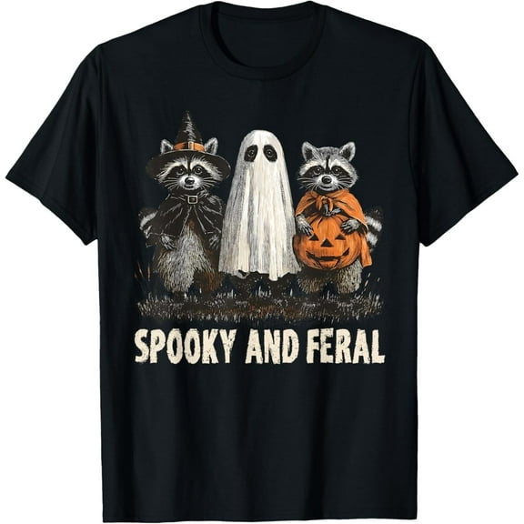 Spooky And Feral Halloween Cute Ghost Raccoon Trick Or Treat T-Shirt